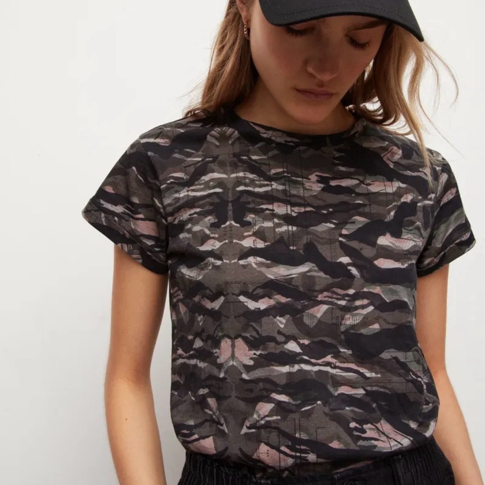 All Saints Oniyuri Anna T-Shirt, Size 8, Color Forest Camo Green/black - Picture 2 of 9